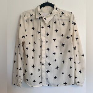 Modcloth Cream and Black Unicorn Asymmetrical Shirt